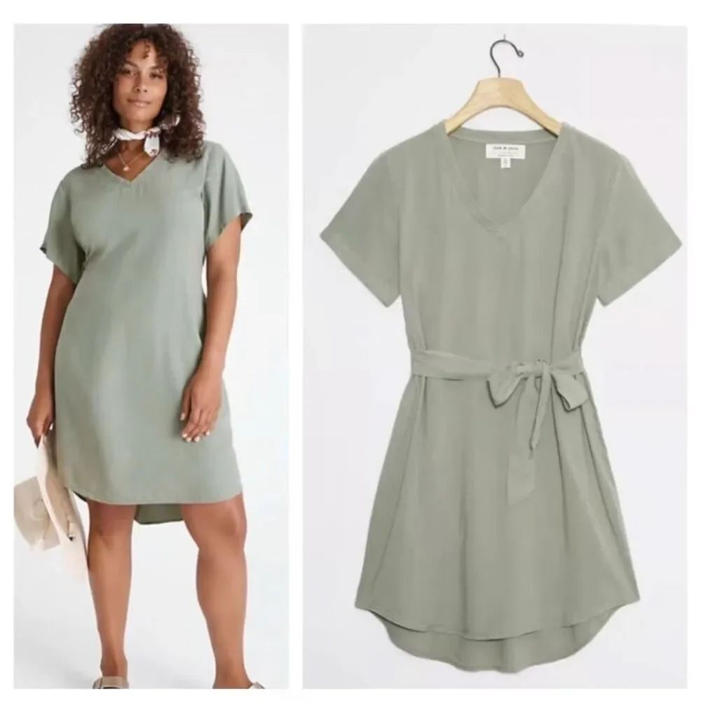 Anthropologie Cloth & Stone Smocked Tensel Dress Waist Tie Olive Green Size XXS